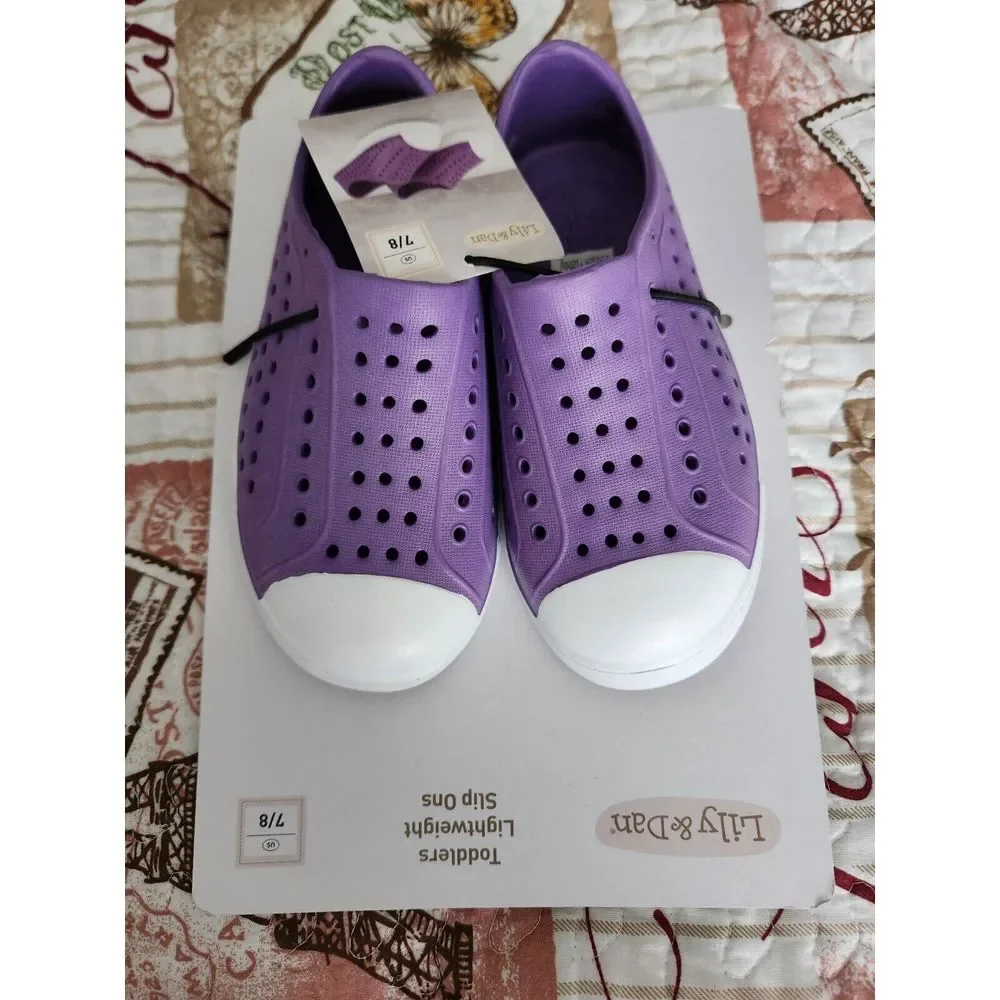 Lily & Dan Girl's Lightweight Slip On Water Shoes Beach Pool Sandals  Purple 7/8